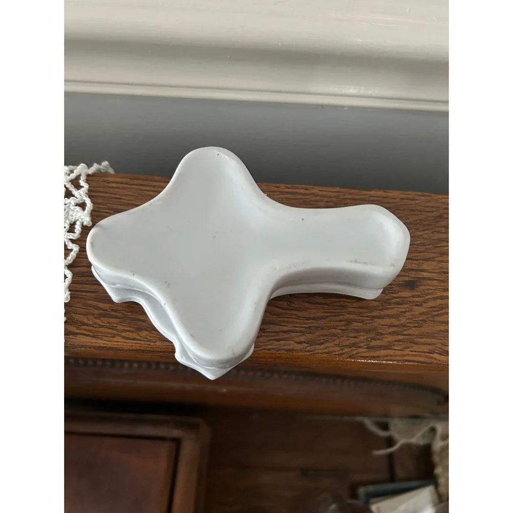 Vintage Porcelain Cross Trinket Box White Floral Heart Gold Trim Religious Decor